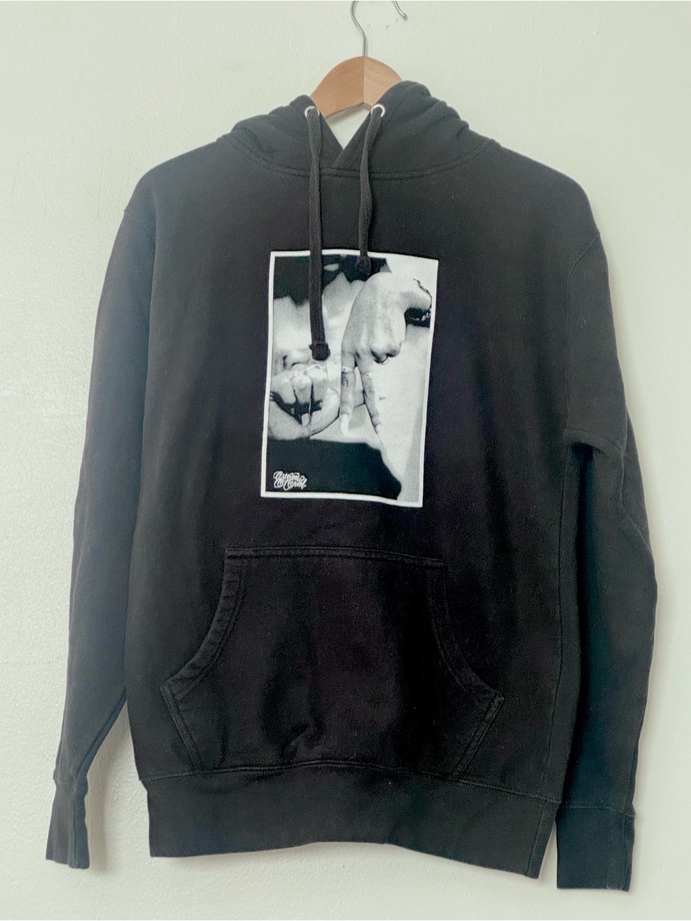 Black Graphic Hoodie with Photo Print - Women's Pullover
